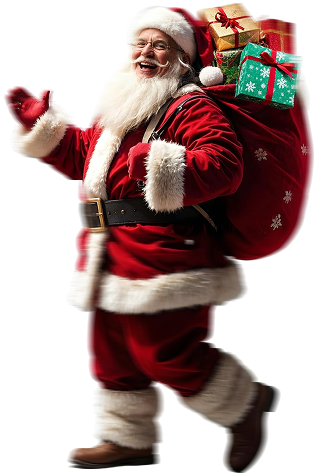 Papai Noel correndo com presentes