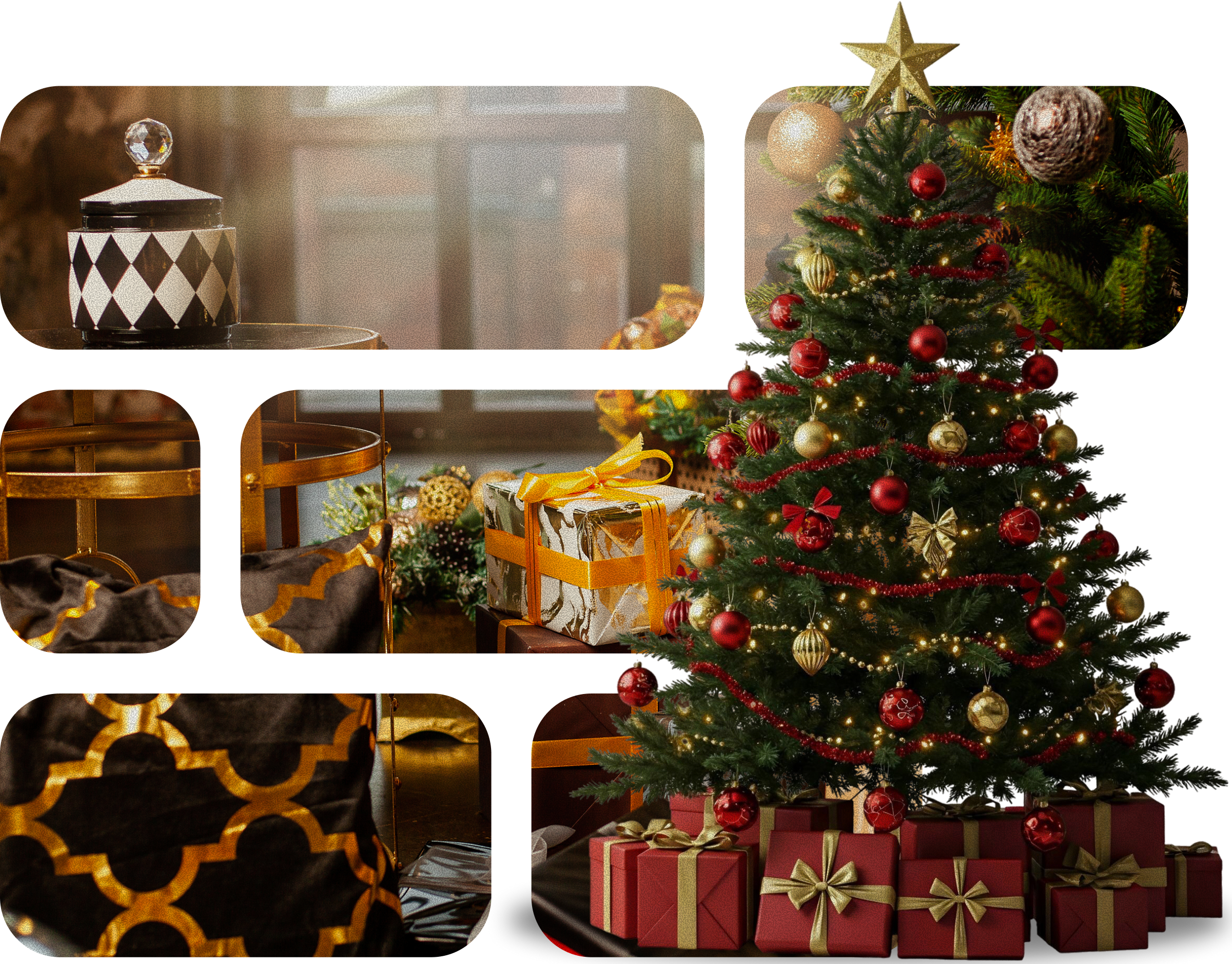 Imagem de uma árvore de natal com presentes